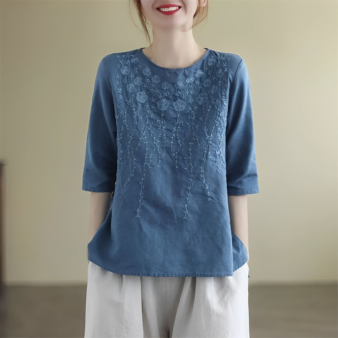 Amelia - Blouses raffinées brodées à manches mi-longues pour femmes