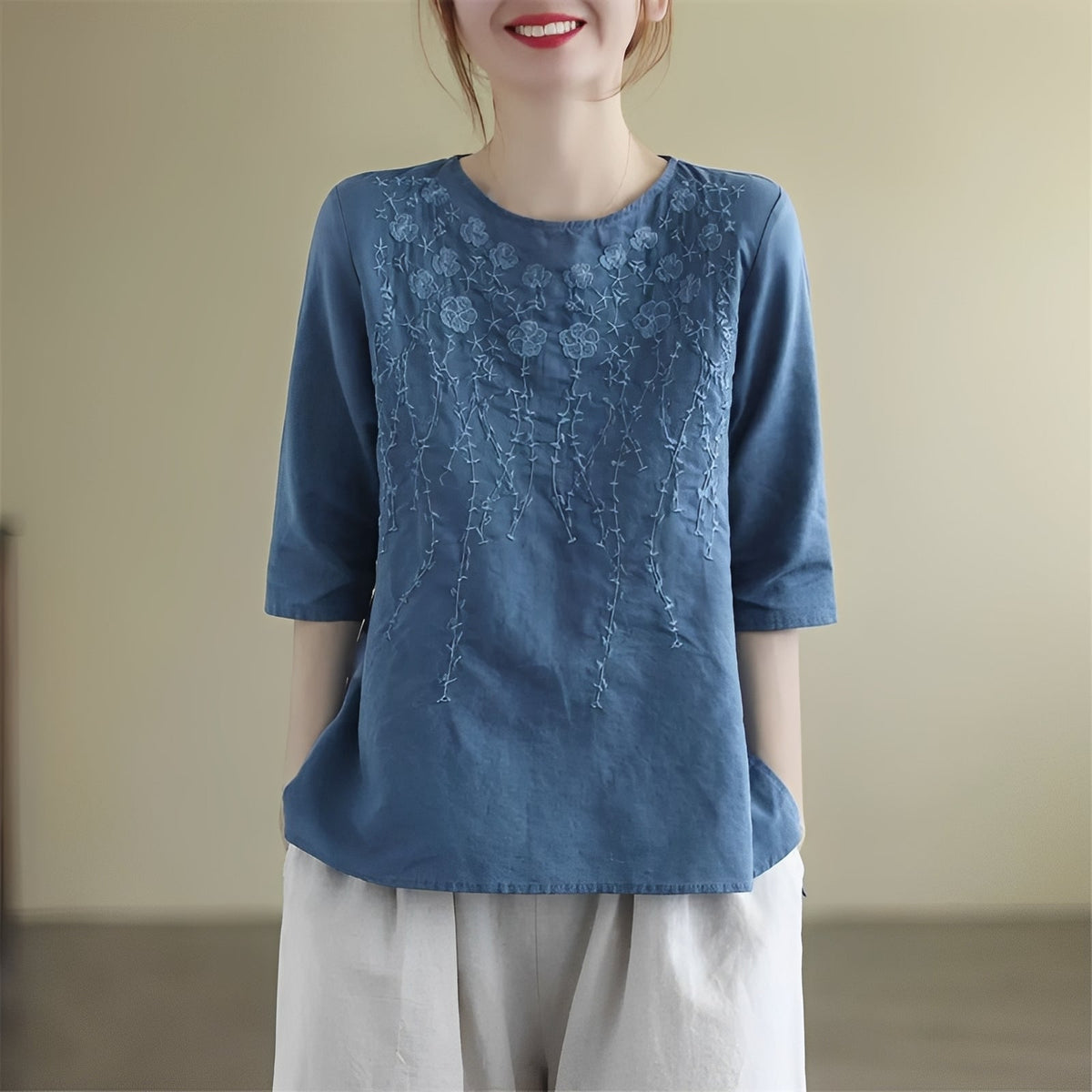 Amelia - Blouses raffinées brodées à manches mi-longues pour femmes