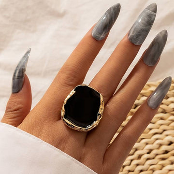 Bague vintage en pierre noire surdimensionnée - Bague noire vintage exagérée