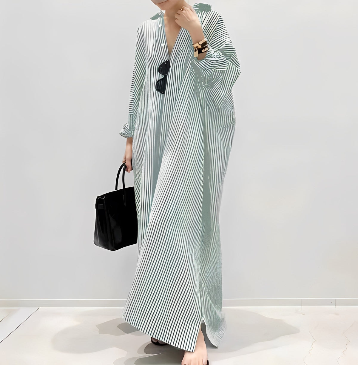 Jasmine - Élégante robe chemise à rayures pour femmes