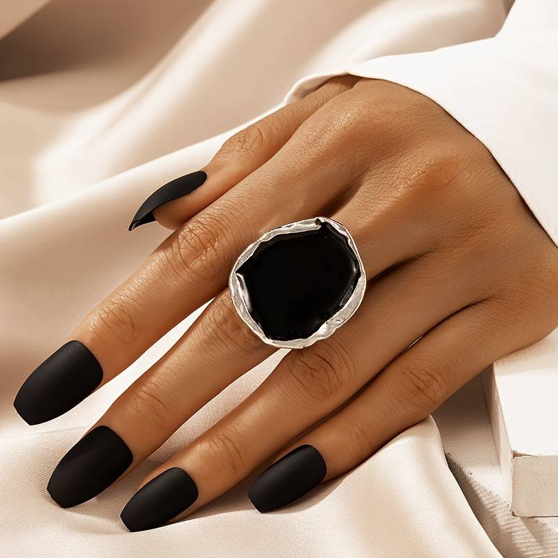 Bague vintage en pierre noire surdimensionnée - Bague noire vintage exagérée