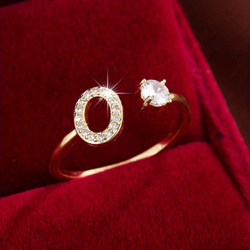 Nova – Bague ouverte moderne avec initiale et zircon