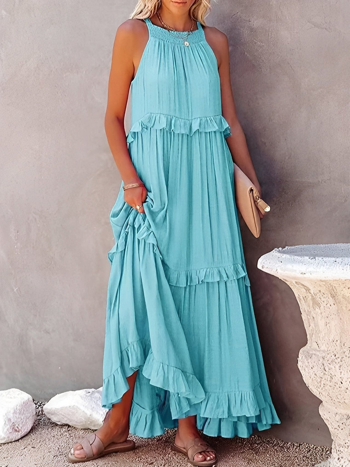 Zanna - Robe sans manches chic avec volants pour femmes