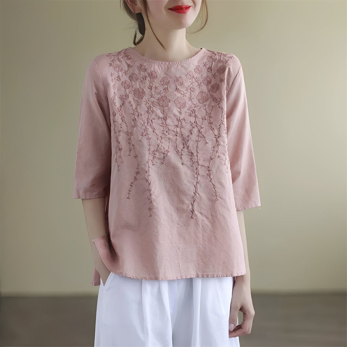 Amelia - Blouses raffinées brodées à manches mi-longues pour femmes