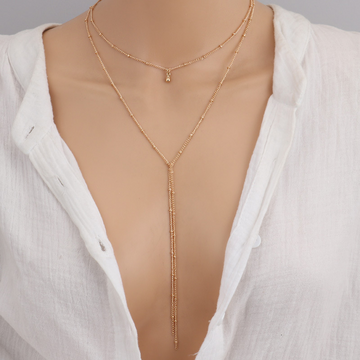 Chaîne de clavicule rétro - Chaîne longue de perles