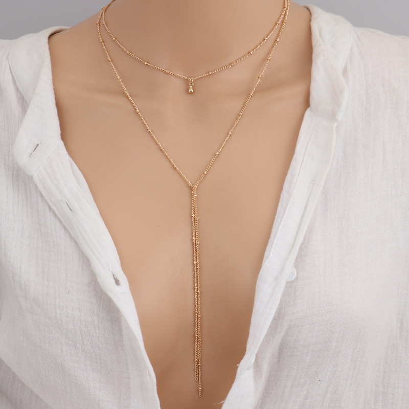 Chaîne de clavicule rétro - Chaîne longue de perles