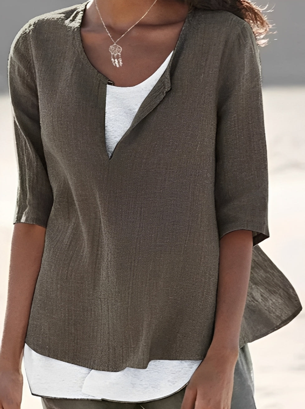 Charlie - Chemise décontractée ample à manches 3/4 pour femmes
