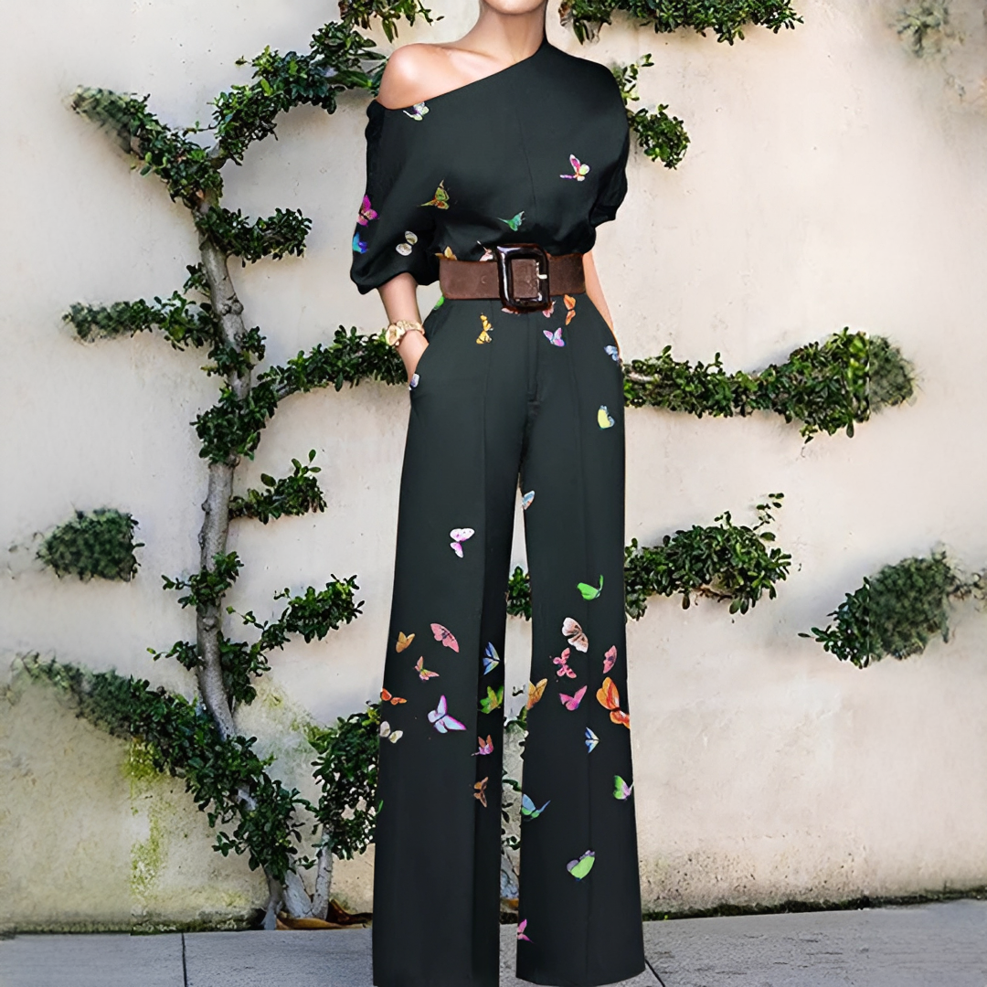 Chandrine - Combinaison asymétrique à jambes larges pour femme