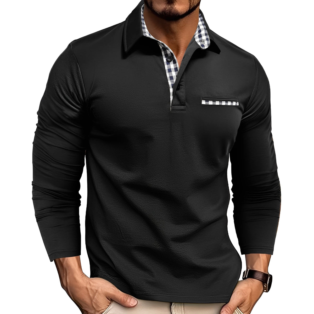 Cédrick - Polo d'hiver à manches longues, chaud et masculin