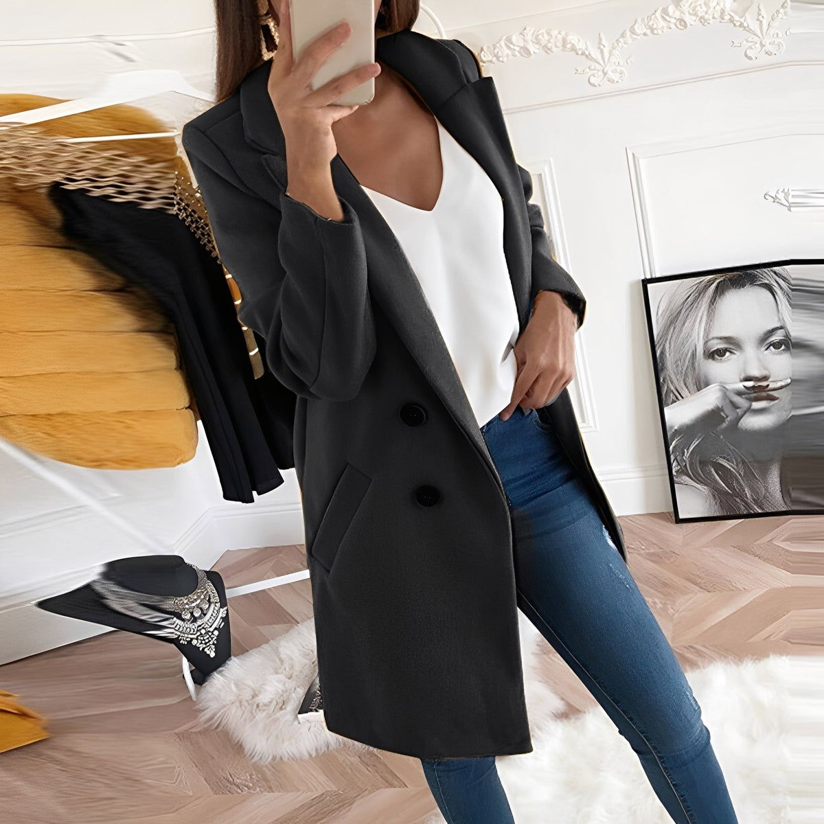 Tiffani - Élégant long manteau en laine pour femmes