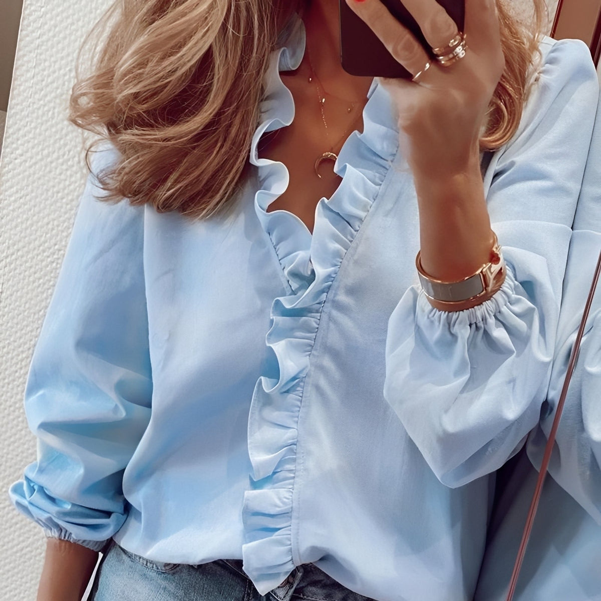 Martha - Blouse chic à volants avec col en V pour femmes