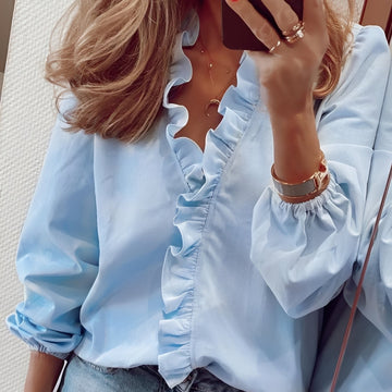 Martha - Blouse chic à volants avec col en V pour femmes