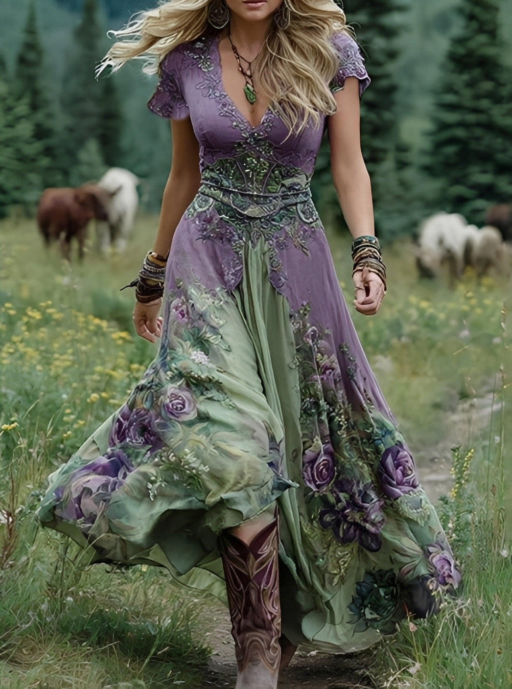 Erica - Robe longue élégante avec un motif floral pour femmes