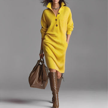 Camryn - Robe à manches longues avec boutons et col pour femmes