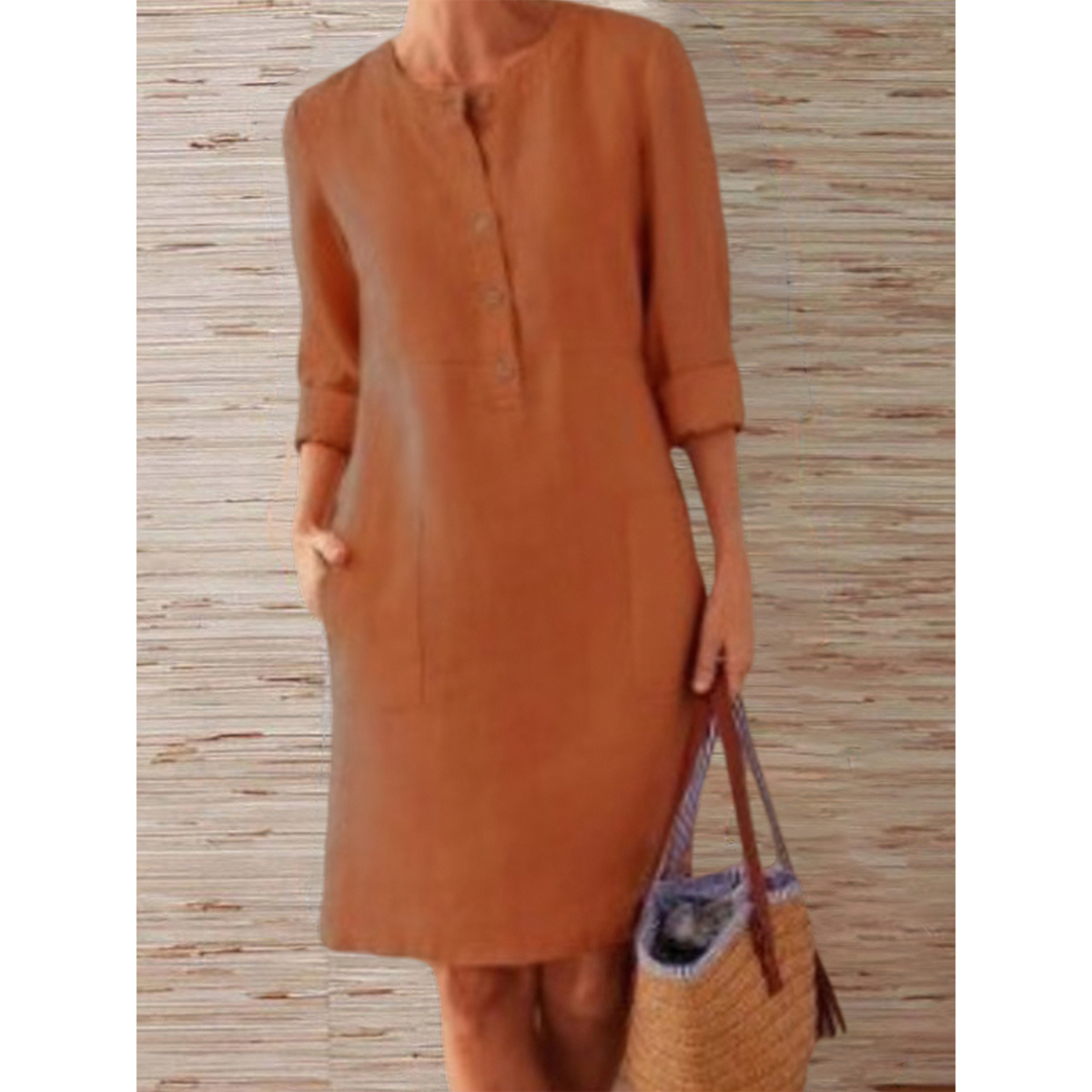 Octavia - robe unicolore en coton et lin