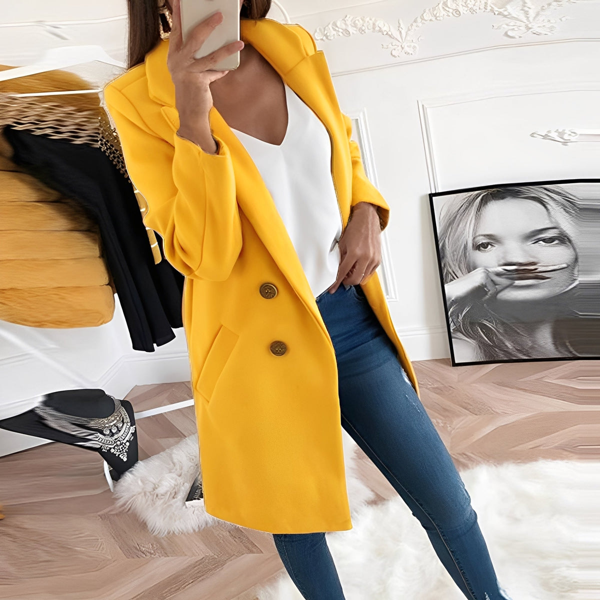 Tiffani - Élégant long manteau en laine pour femmes