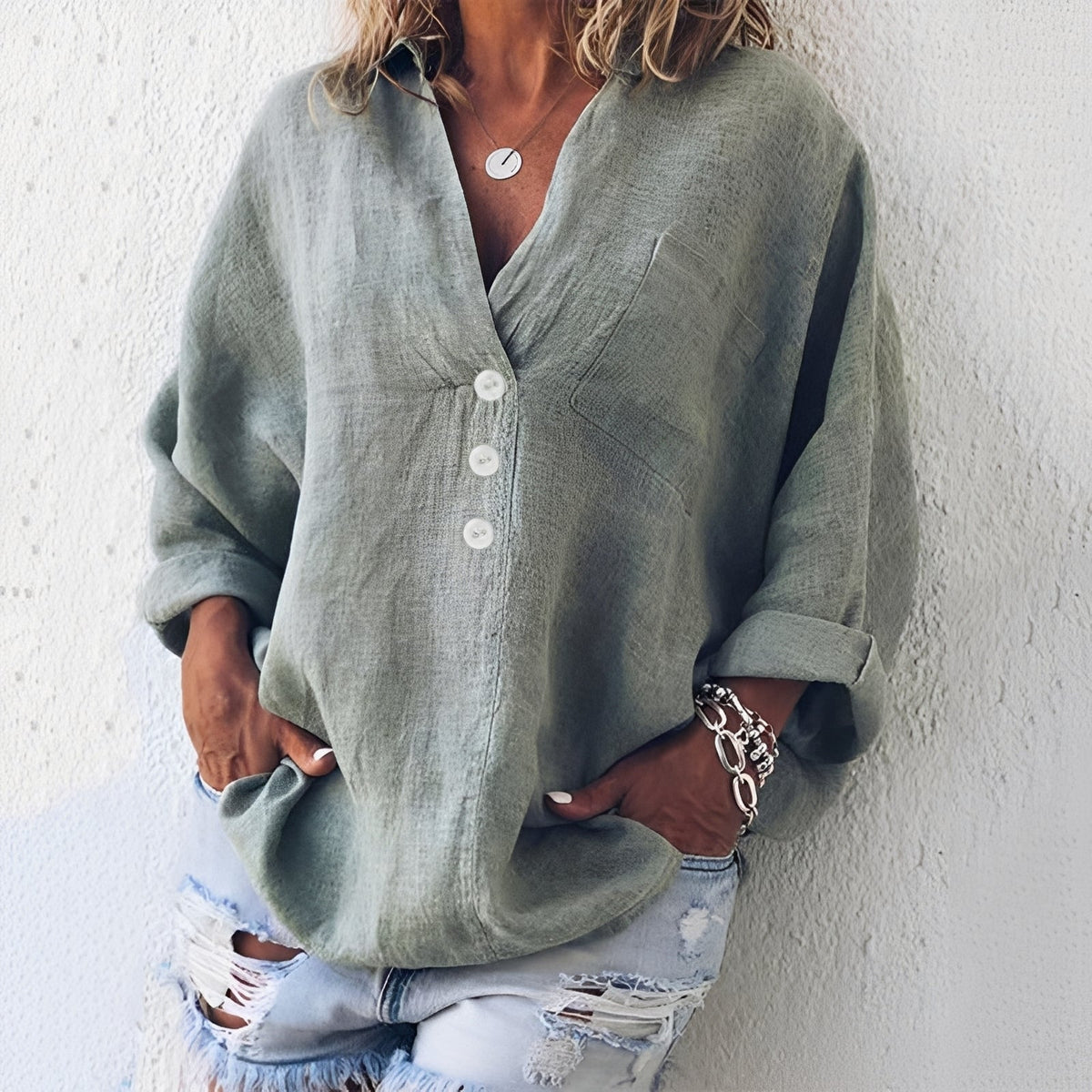 Sandra - Chemise large à manches longues pour femmes