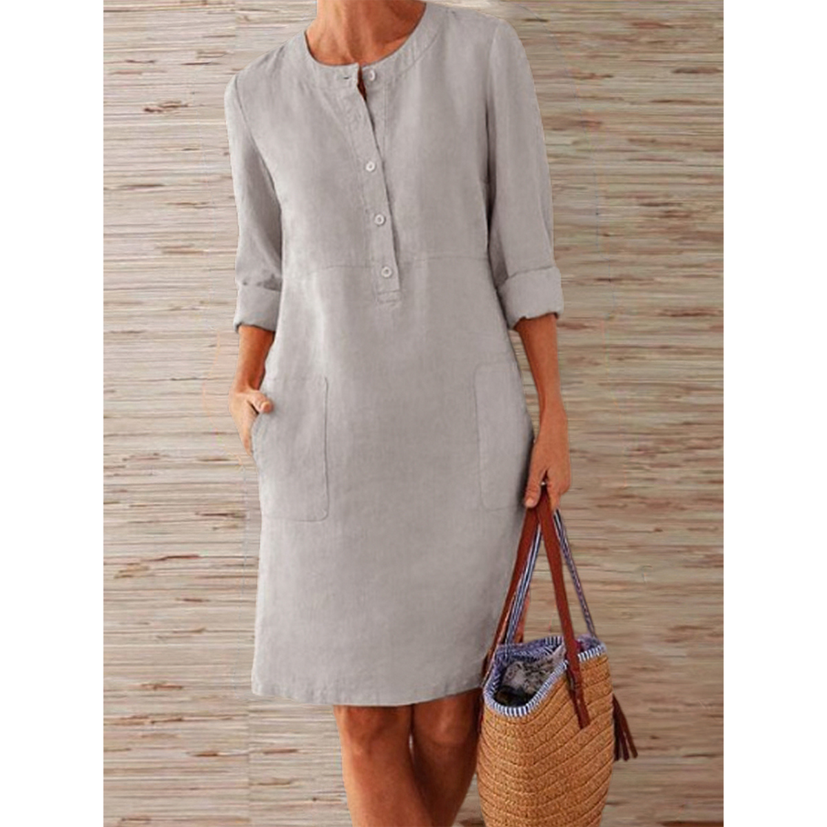 Octavia - robe unicolore en coton et lin