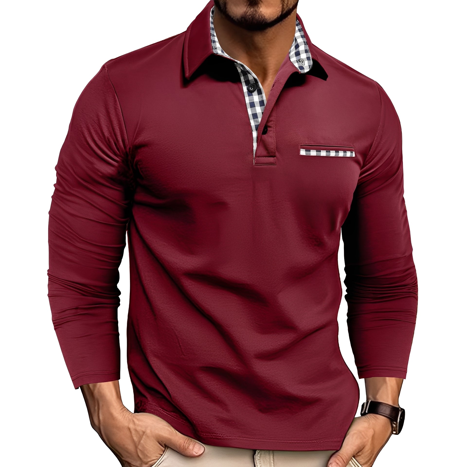 Charel - Polo à manches longues décontracté pour homme