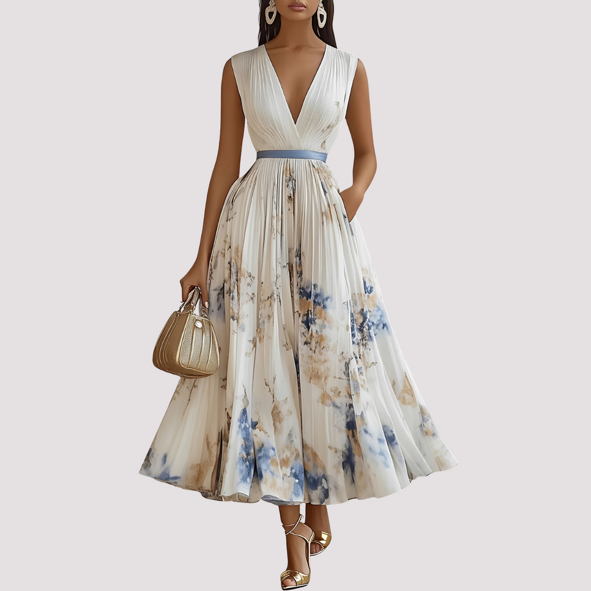 Leah - Robe Midi à Manches Longues Florale