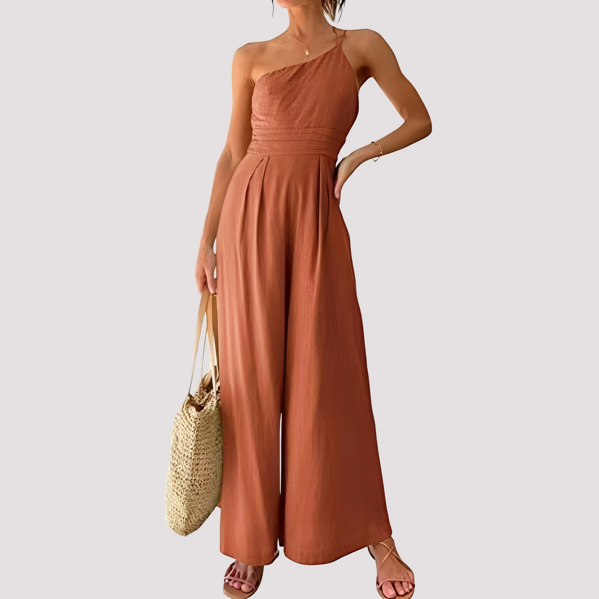 Carla - Combinaison femme élégante à une épaule avec jambes larges
