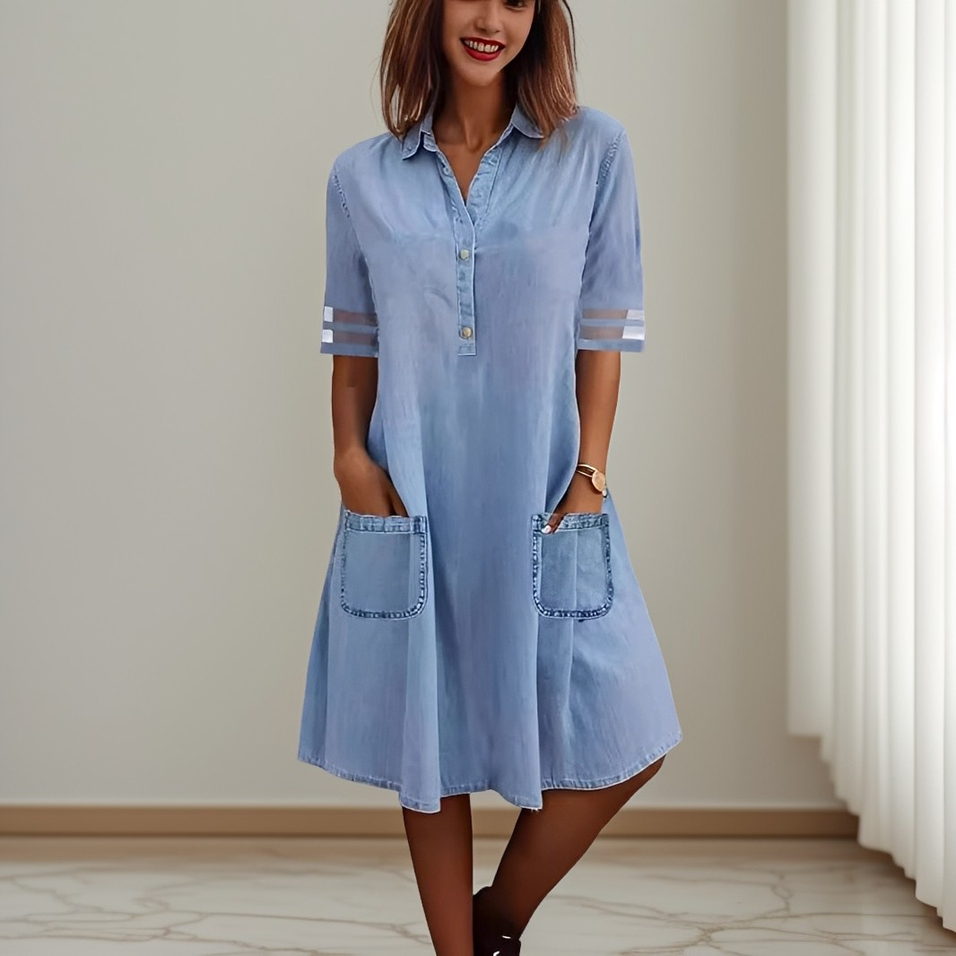 Sandra - Robe en jean chic avec poches latérales pour femmes