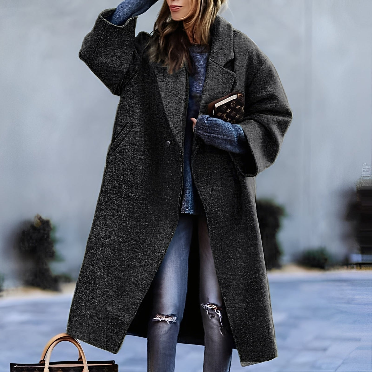 Britannia - Manteau long chaud avec col à revers pour femmes