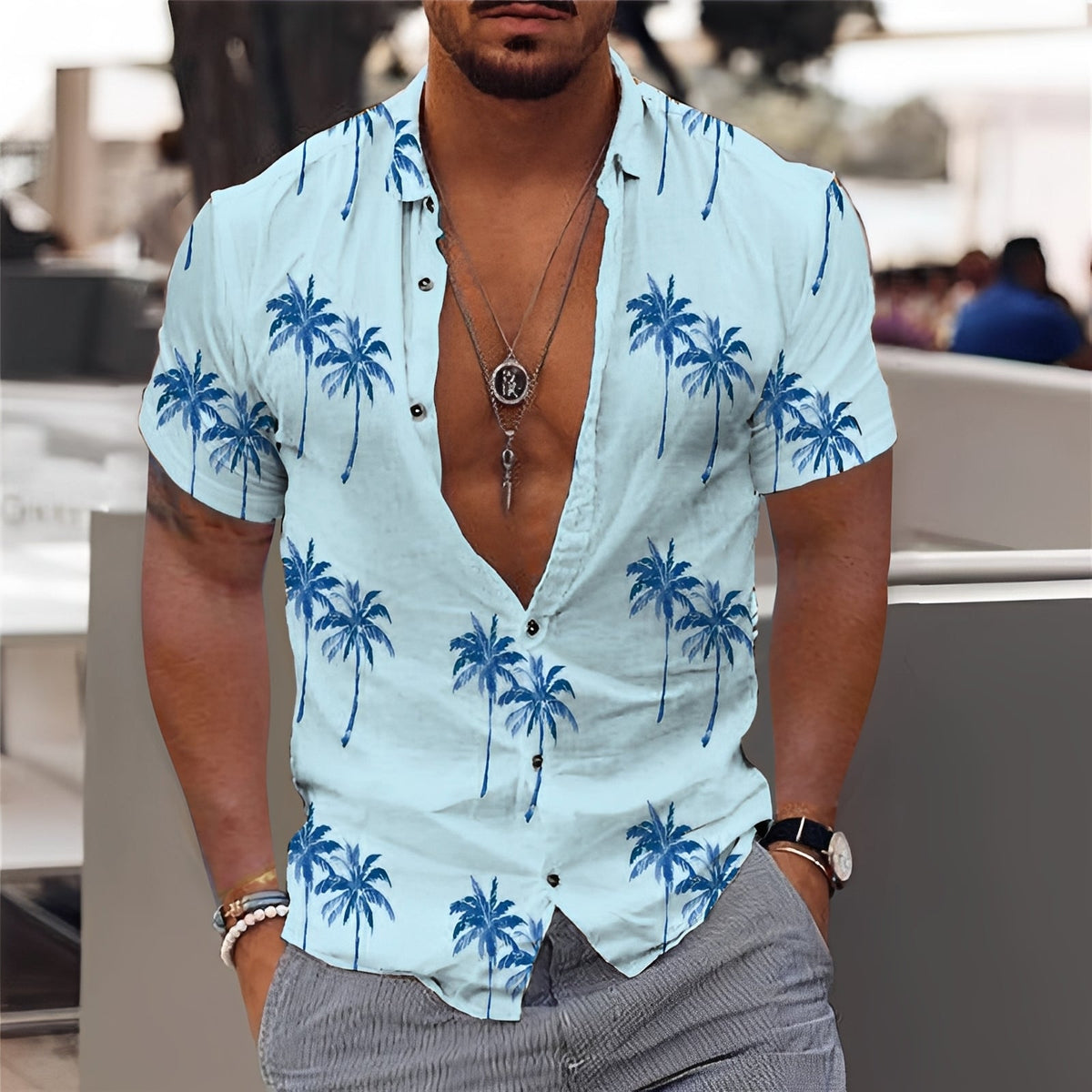 Hector - Chemise masculine chic avec motif de palmiers