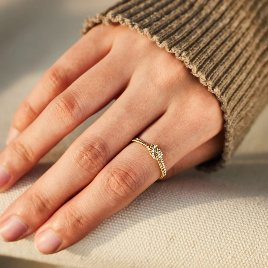 Bague en nœuds de corde d'ange - Or et argent