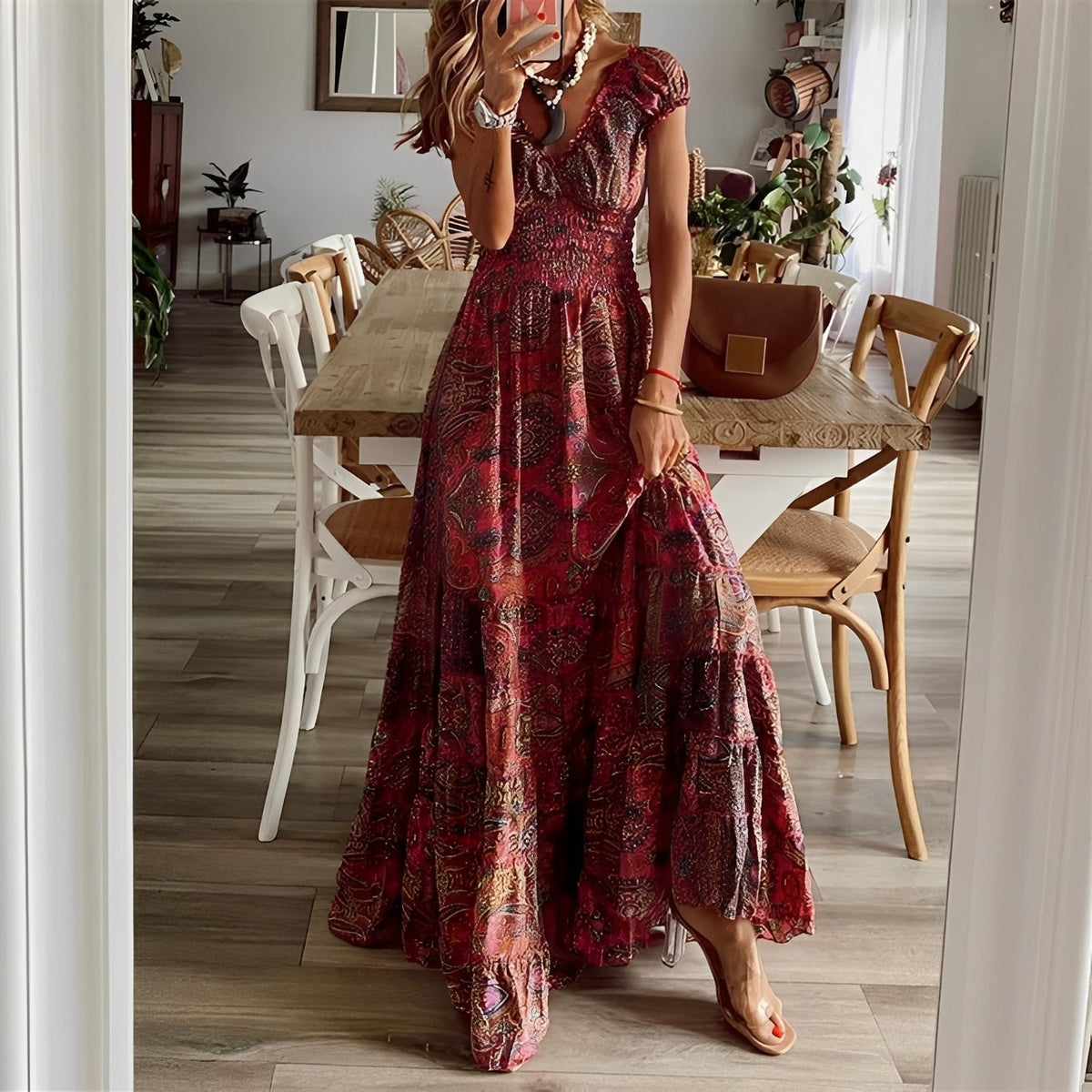 Christina - Robe maxi de style bohème avec imprimé floral pour femmes