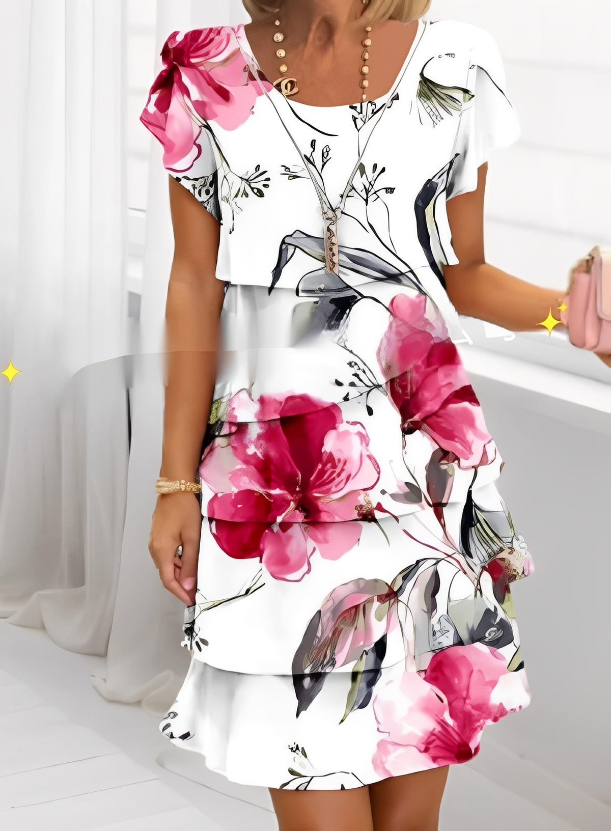 Caroline - Robe élégante à volants avec manches courtes pour femmes