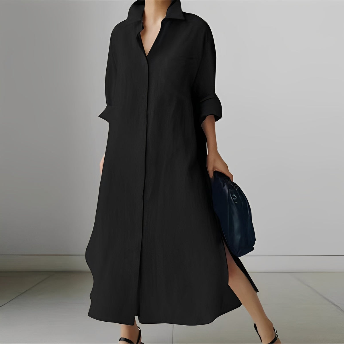 Nancy - Robe midi fluide de style chemise avec fente pour femmes