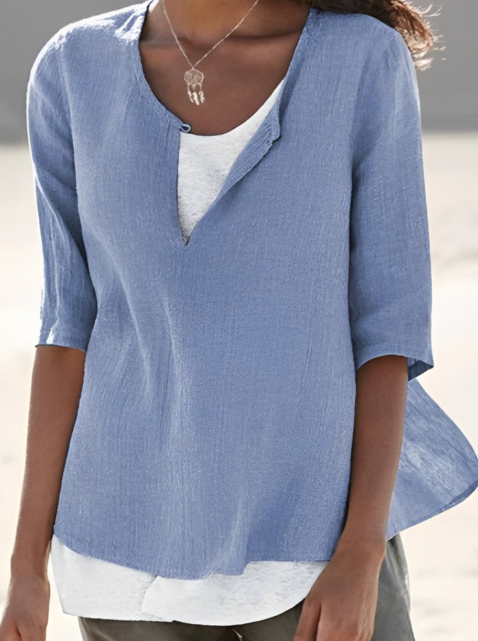 Charlie - Chemise décontractée ample à manches 3/4 pour femmes