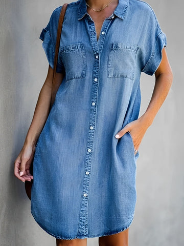 Mabel - Robe en denim chic avec boutonnière pour femmes