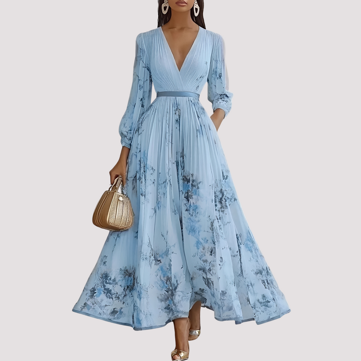 Leah - Robe Midi à Manches Longues Florale