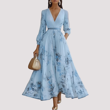 Leah - Robe Midi à Manches Longues Florale