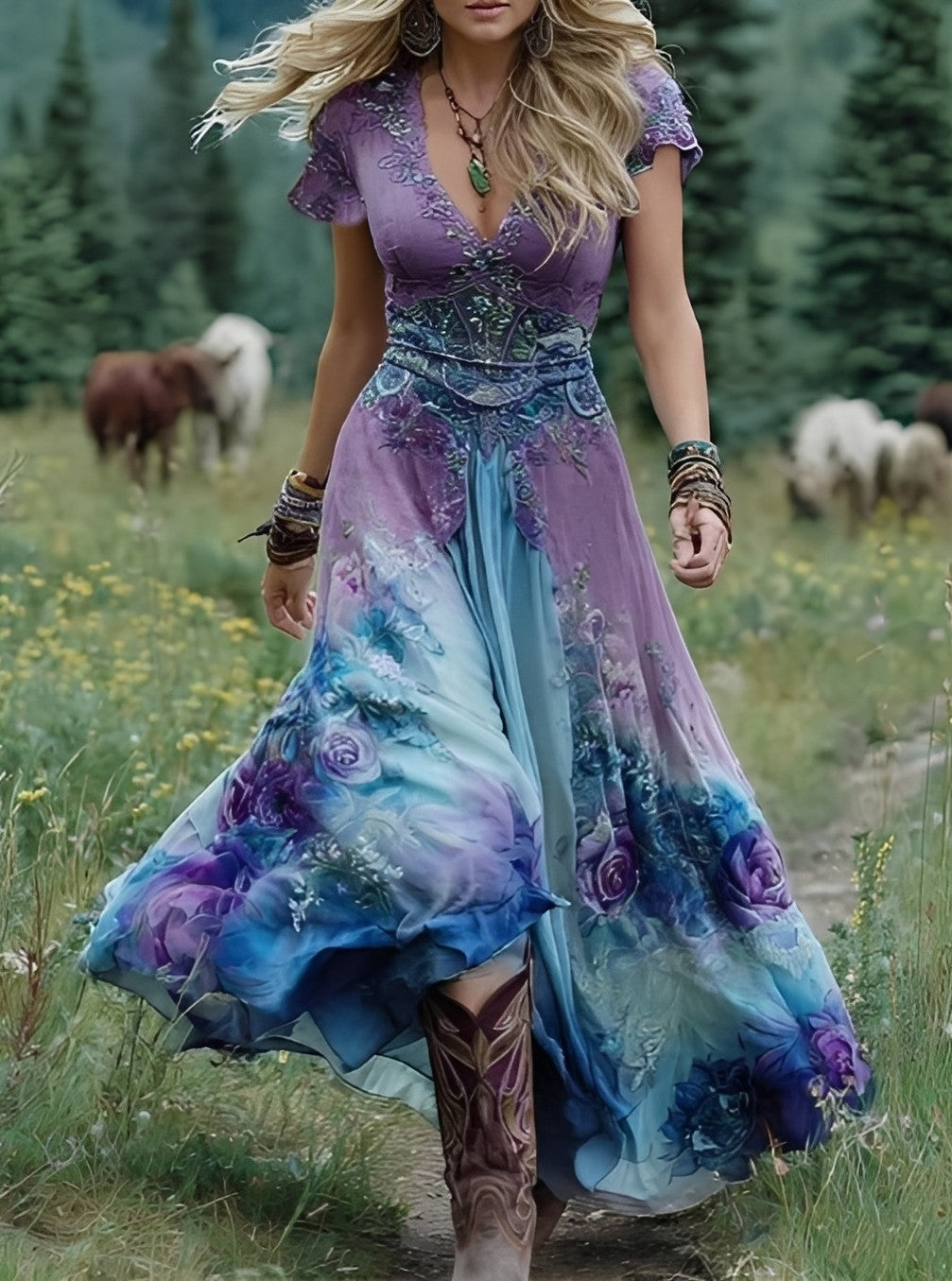 Erica - Robe longue élégante avec un motif floral pour femmes