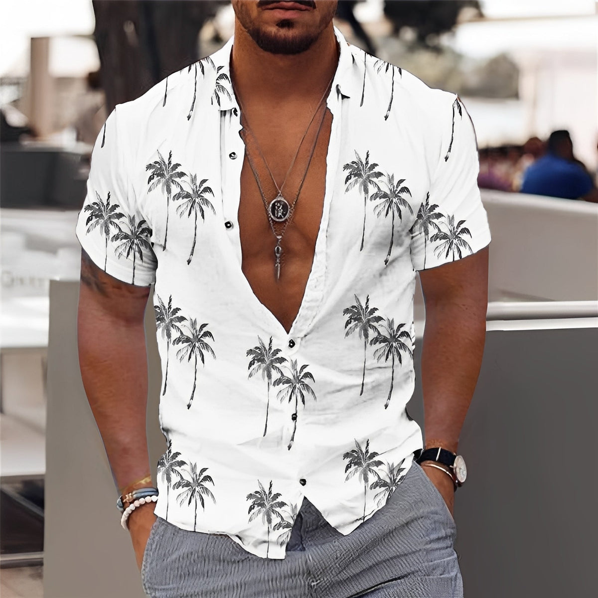 Hector - Chemise masculine chic avec motif de palmiers
