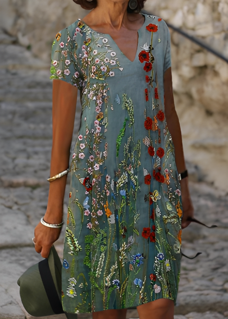 Kristina - Robe fleurie chic à manches courtes pour femmes