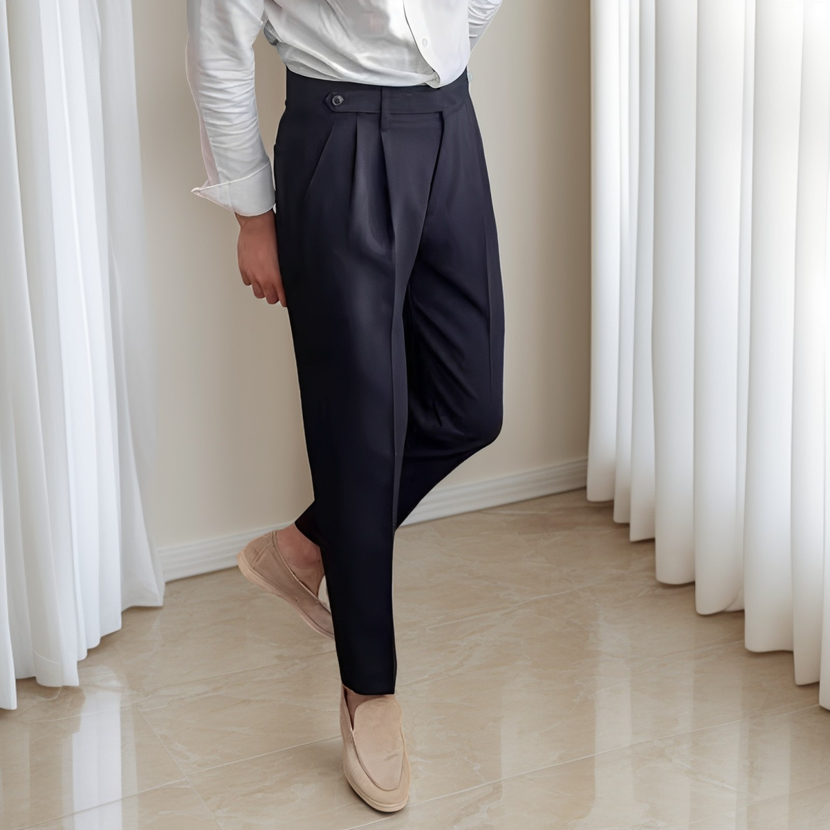 Kristian - Pantalon chic plissé avec boucle pour hommes