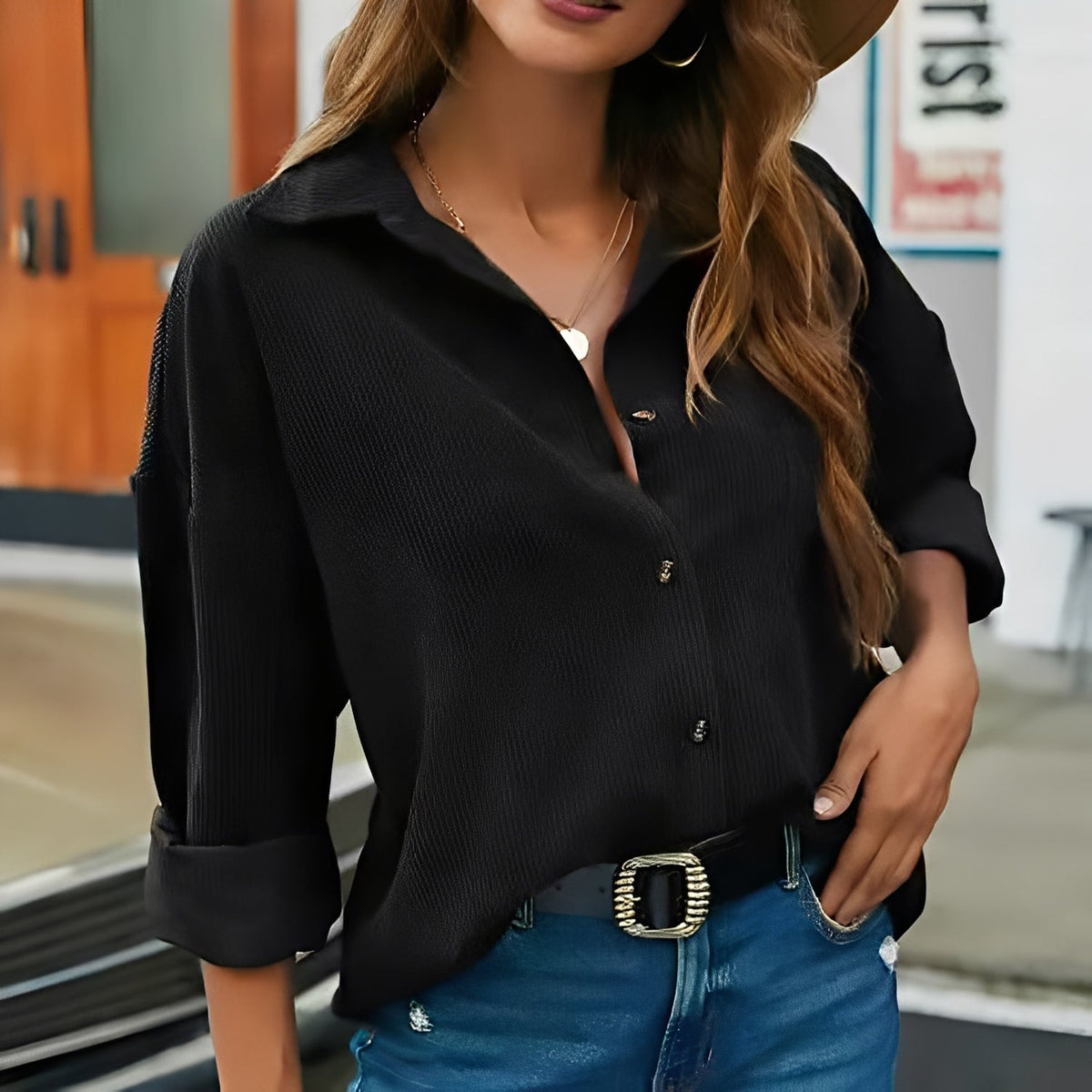 Everly - Chemise en velours côtelé coupe ample pour femmes
