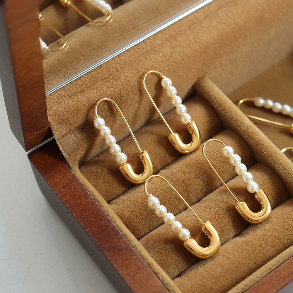 Boucles d'oreilles à épingle de sécurité - Boucles d'oreilles en perles fraîches et délicates