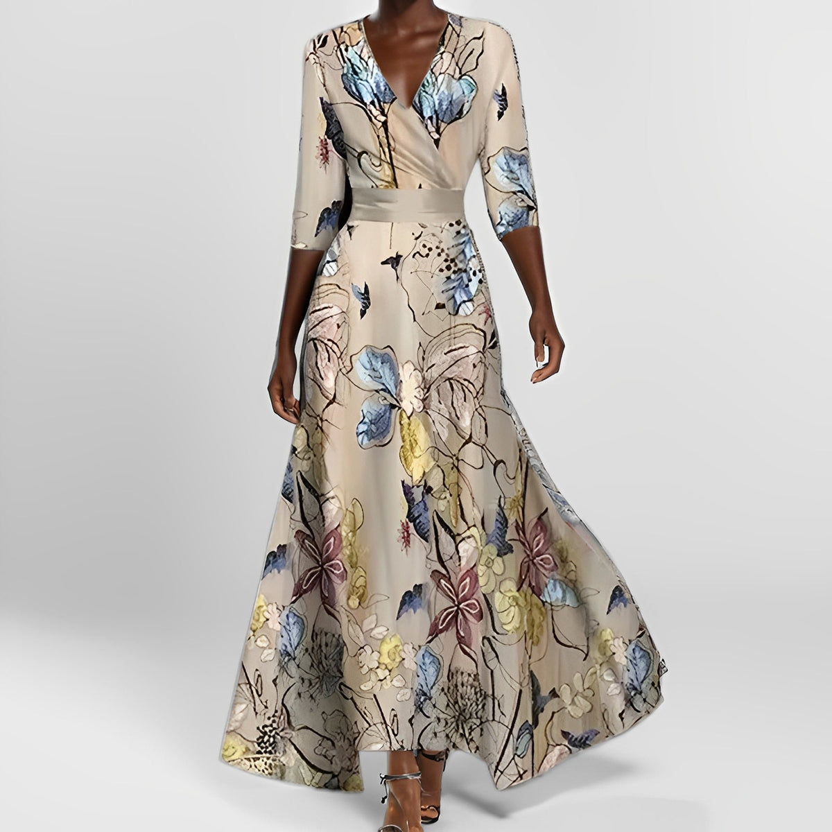 Delores - Robe maxi à motif floral et manches longues