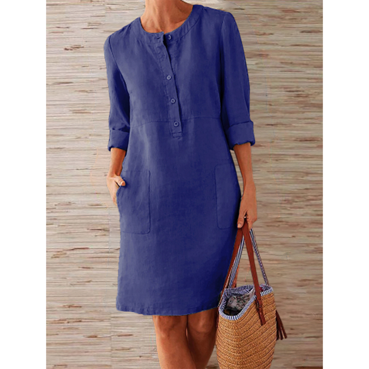 Octavia - robe unicolore en coton et lin