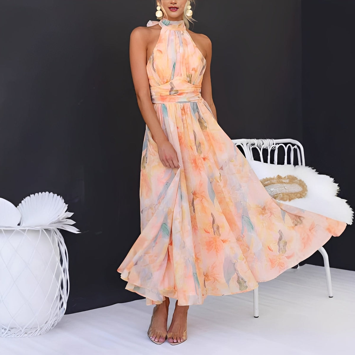 Jamie - Robe longue chic à col licou pour femmes
