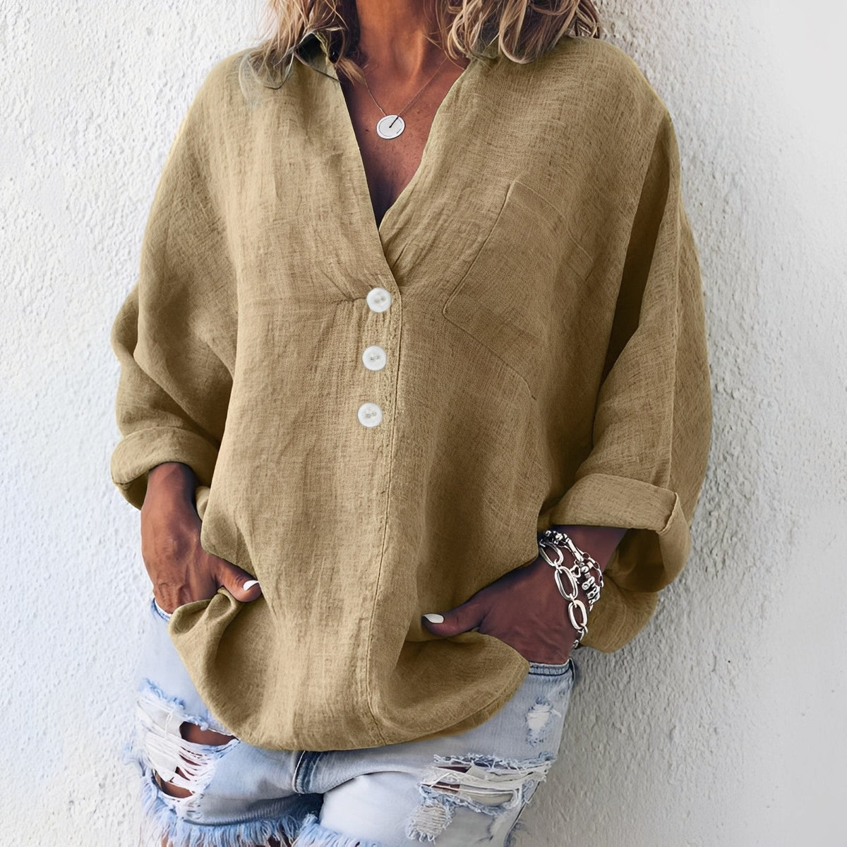 Sandra - Chemise large à manches longues pour femmes