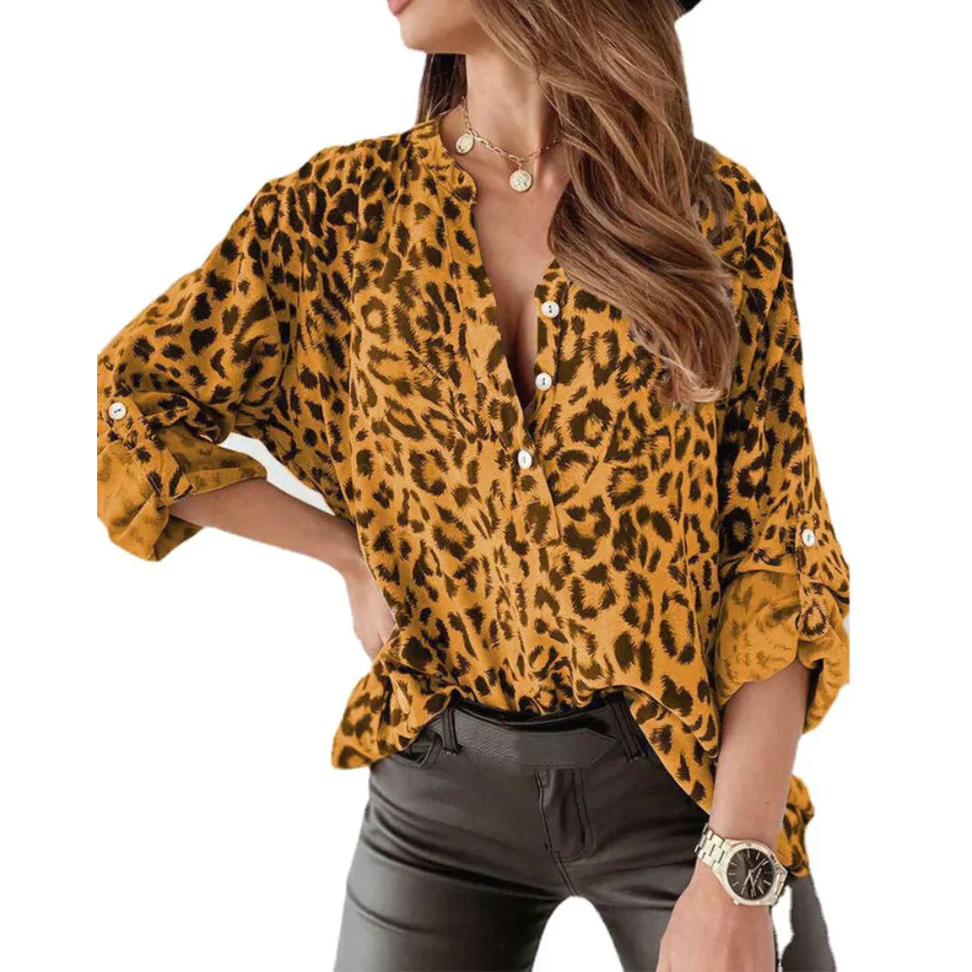Shelia - Chemise à manches longues à motif léopard pour femmes