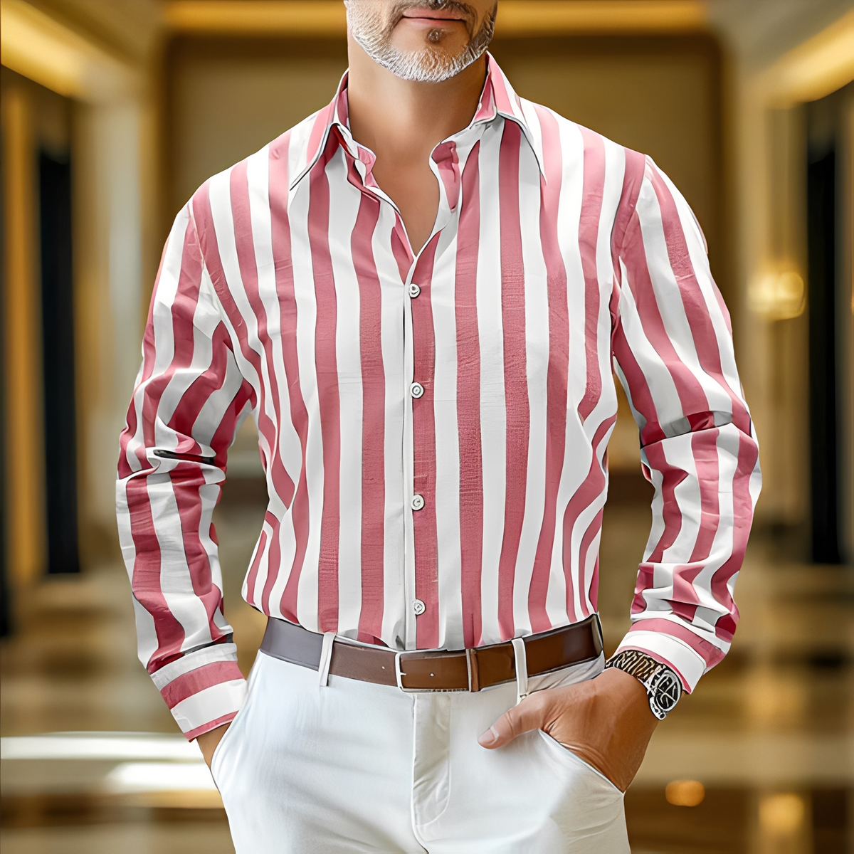Jomar - Chemise à rayures décontractée pour homme