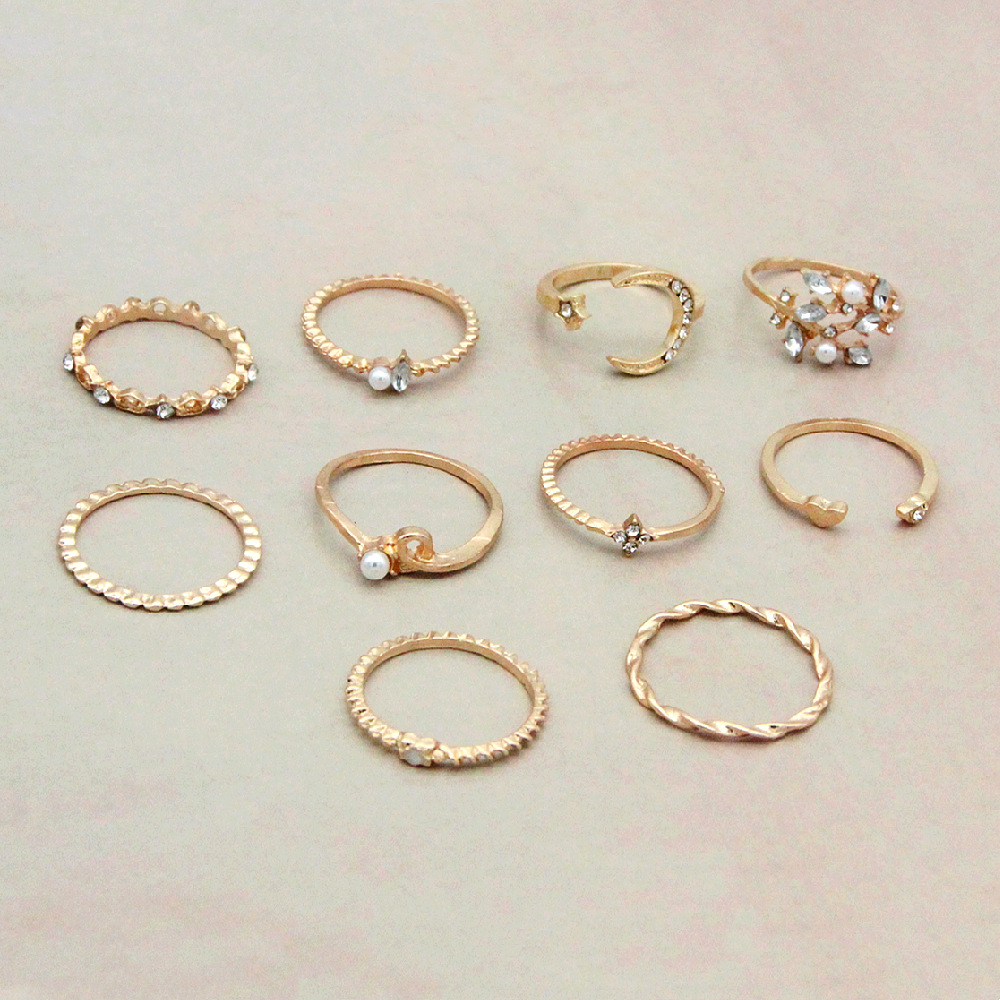 Lune et étoile - Bague de mode de 10 pièces