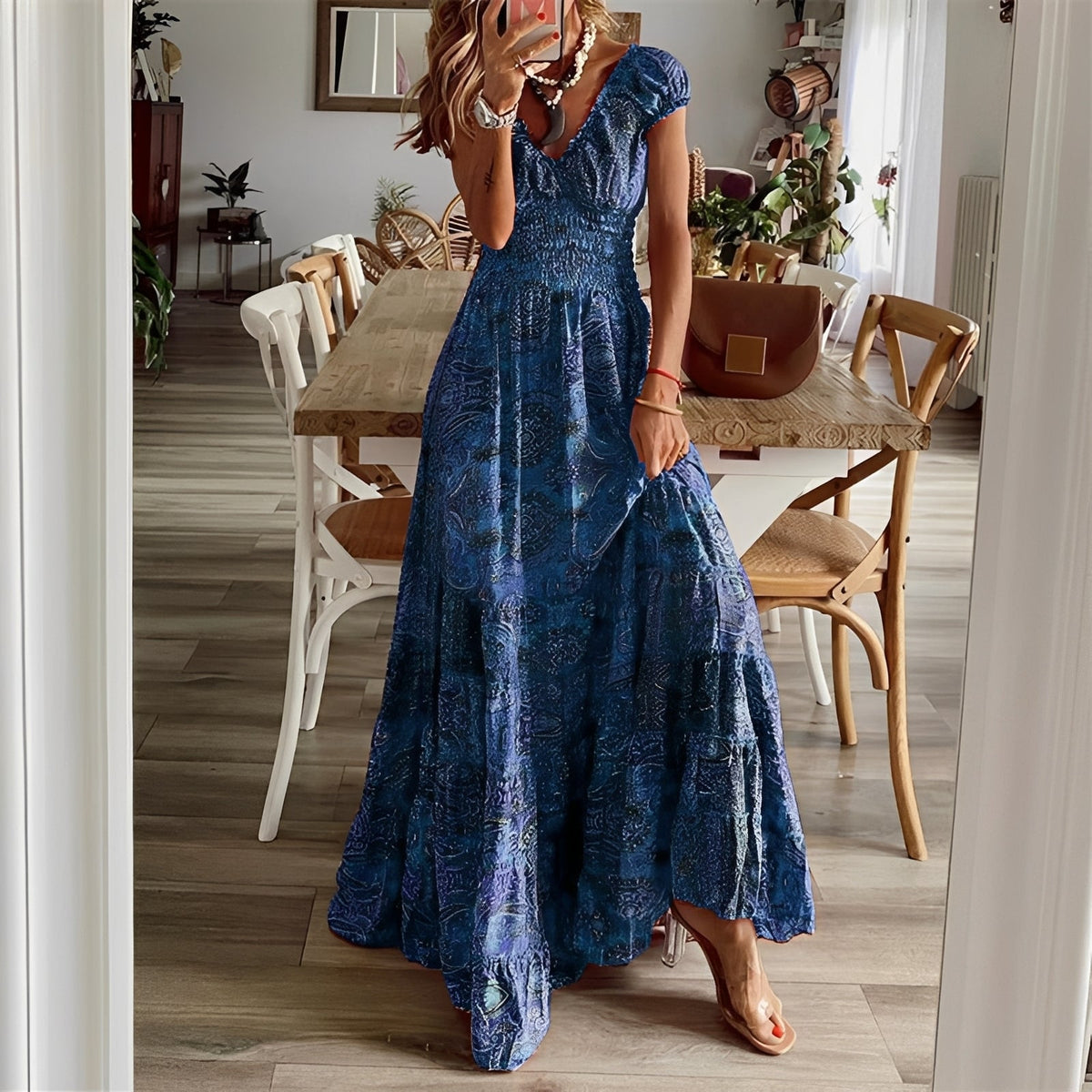 Christina - Robe maxi de style bohème avec imprimé floral pour femmes